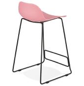 Tabouret de snack mi-hauteur 'Steelblack Mini' rose repose pieds tréteaux métal noir dossier bas