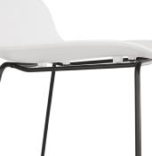 Tabouret de bar design 'Steelblack' blanc pieds tréteaux et repose pieds en métal noir dossier bas