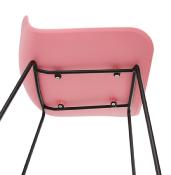 Tabouret de bar design 'Steelblack' rose pieds tréteaux et repose pieds en métal noir dossier bas