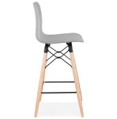 Tabouret de snack mi-hauteur scandinave 'Slakwood Mini' gris 4 pieds bois repose pieds dossier haut