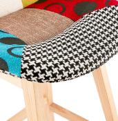 Tabouret de snack mi-hauteur scandinave 'Chairman Mini' patchwork 4 pieds bois dossier haut