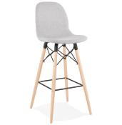 Tabouret de bar scandinave 'Verkwood' tissu gris 4 pieds bois repose pieds métal noir dossier haut