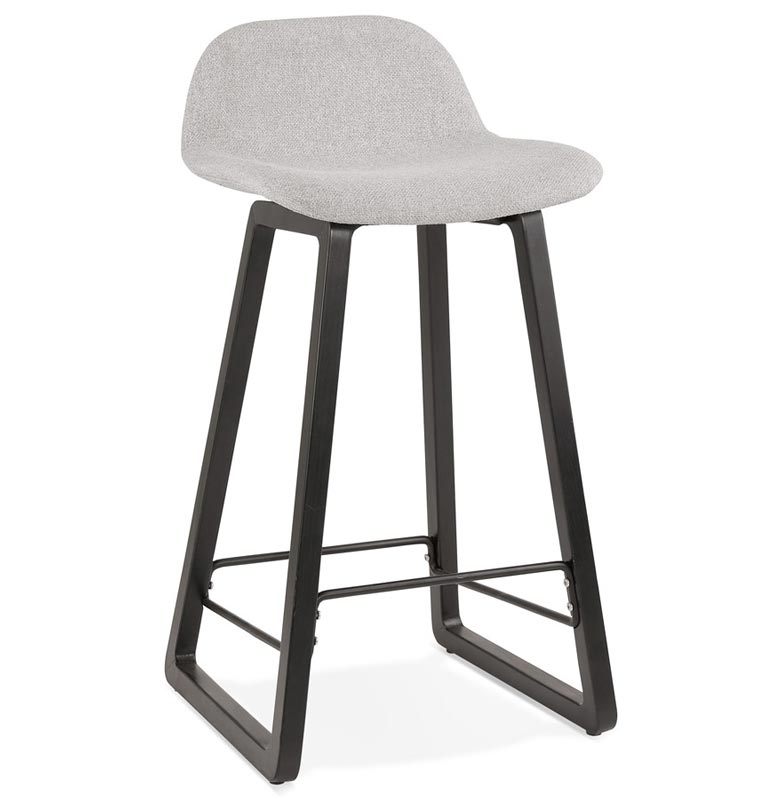 Tabouret de snack mi-hauteur scandinave 'Skala Black Edition' tissu gris clair pieds bois noir dossier bas