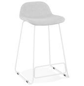 Tabouret de snack mi-hauteur 'Steel Mini' tissu gris clair pieds tréteaux métal blanc dossier bas