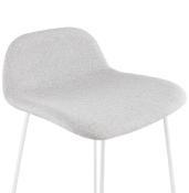 Tabouret de snack mi-hauteur 'Steel Mini' tissu gris clair pieds tréteaux métal blanc dossier bas