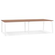 Double bureau bench / table de réunion 'INCONTRO DUE' en noyer pieds en métal blanc - 280 x 140 cm
