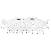 Double bureau bench / table de réunion 'INCONTRO DUE' en noyer pieds en métal blanc - 280 x 140 cm