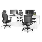 Double bureau bench / table de réunion 'INCONTRO DUE' en noyer pieds en métal blanc - 280 x 140 cm