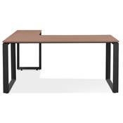 Bureau d'angle design 'MEET L' plateau en noyer avec pieds en métal noir - 160 cm