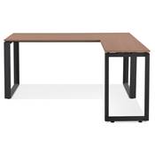 Bureau d'angle design 'MEET L' plateau en noyer avec pieds en métal noir - 160 cm