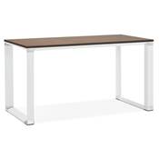 Bureau de direction droit 'SMALL BUSINESS' en noyer pieds métal blanc et chromé – 140 x 70 cm