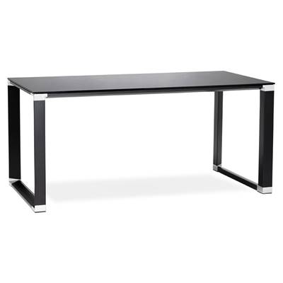 Petit Bureau de direction 'SMALL GLASSTOP' en verre noir pieds métal noir et chromé – 140 x 70 cm