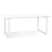 Bureau droit design 'SMART' plateau blanc en bois avec pieds en métal blanc - 180 x 90 cm