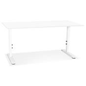 Bureau droit réglable en hauteur design 'MODULARE' blanc en bois pieds en métal blanc - 160 x 80 cm