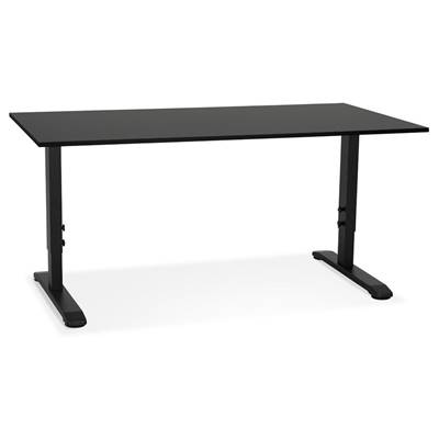Bureau droit réglable en hauteur design 'MODULARE' noir en bois pieds en métal noir - 160 x 80 cm