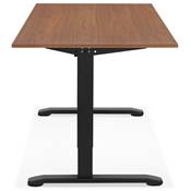 Bureau droit réglable en hauteur design 'MODULARE' en noyer avec pieds en métal noir - 160 x 80 cm