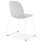 Chaise design empilable 'Teknik White' en tissu gris clair pieds tréteaux en métal blanc