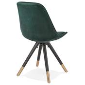 Chaise design 'Modena' en velours verte avec 4 pieds en bois noir et métal brossé doré