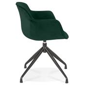 Chaise design à accoudoirs 'TICKY' en velours vert avec 4 pied en métal noir