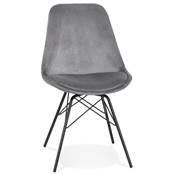 Chaise design style baroque 'GORD' en velours gris et 4 pieds avec croisillons en métal noir