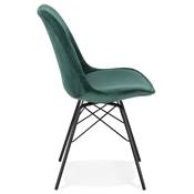 Chaise design style baroque 'GORD' en velours vert et 4 pieds avec croisillons en métal noir