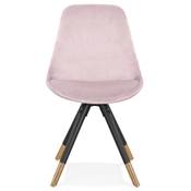 Chaise design style baroque 'MODENA' en velours rose avec 4 pieds en bois noir et métal brossé doré
