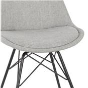 Chaise design 'GORD' en tissu gris clair et 4 pieds avec croisillons en métal noir
