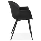 Chaise style industriel design à accoudoirs 'EXPO' noire avec 4 pieds en métal blanc