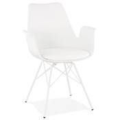 Chaise style industriel design à accoudoirs 'HERTIG' blanche avec 4 pieds en métal blanc