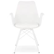 Chaise style industriel design à accoudoirs 'HERTIG' blanche avec 4 pieds en métal blanc