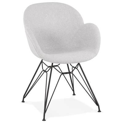 Chaise style industriel design à accoudoirs 'LOTUS' en tissu gris clair avec 4 pieds en métal noir