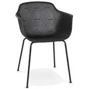 Chaise intérieur/extérieur design à accoudoirs 'RAIN' noire perforée avec 4 pieds en métal noir