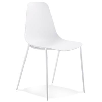 Chaise design intérieur / extérieur 'EASY' assise en resine blanche 4 pieds en métal blanc