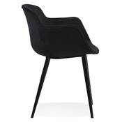 Chaise design lounge à accoudoirs 'NICE' en velours noir avec 4 pieds en métal noir