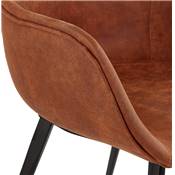 Chaise design lounge à accoudoirs 'NICE' en micro fibre marron avec 4 pieds en métal noir
