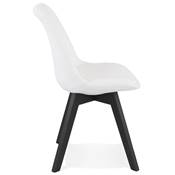 Chaise design de style moderne 'BLACK MILANO' en tissu bouclé blanc noir avec 4 pieds en bois noir