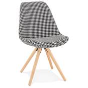 Chaise design style moderne 'FIRENZA' en tissu pied de poule avec 4 pieds en bois naturel