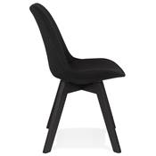 Chaise design 'BLACK MILANO' en tissu tissu noir avec 4 pieds en bois noir