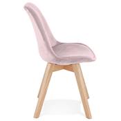 Chaise scandinave 'MILANO' en velours rose et 4 pieds en bois naturel