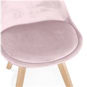 Chaise scandinave 'MILANO' en velours rose et 4 pieds en bois naturel