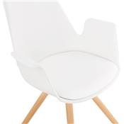 Chaise scandinave design à accoudoirs 'KUNG' blanche avec 4 pieds en bois naturel