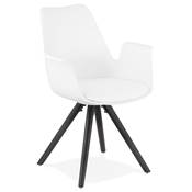 Chaise scandinave design à accoudoirs 'KUNG' blanche avec 4 pieds en bois noir