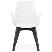Chaise style scandinave design à accoudoirs 'PRINS' blanche avec 4 pieds en bois noir