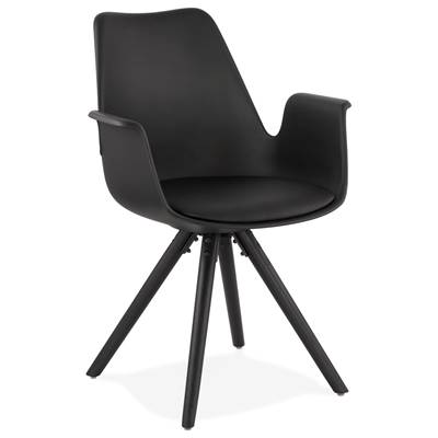 Chaise scandinave design à accoudoirs 'KUNG' noire avec 4 pieds en bois noir