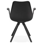 Chaise scandinave design à accoudoirs 'KUNG' noire avec 4 pieds en bois noir