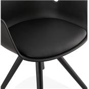 Chaise scandinave design à accoudoirs 'KUNG' noire avec 4 pieds en bois noir