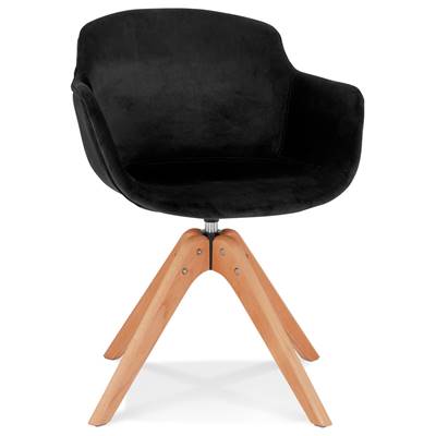 Chaise design de style scandinave à accoudoirs 'VOGAN' en velours noir avec 4 pieds en bois naturel