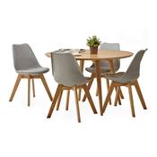 Chaise de cuisine / salle à manger scandinave 'Halmstad' grise avec 4 pieds en bois naturel