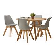 Chaise scandinave design 'Halmstad' grise avec 4 pieds en bois naturel