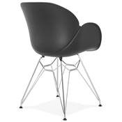 Chaise style industriel design à accoudoirs 'LOTUS' noire avec 4 pieds en métal chromé